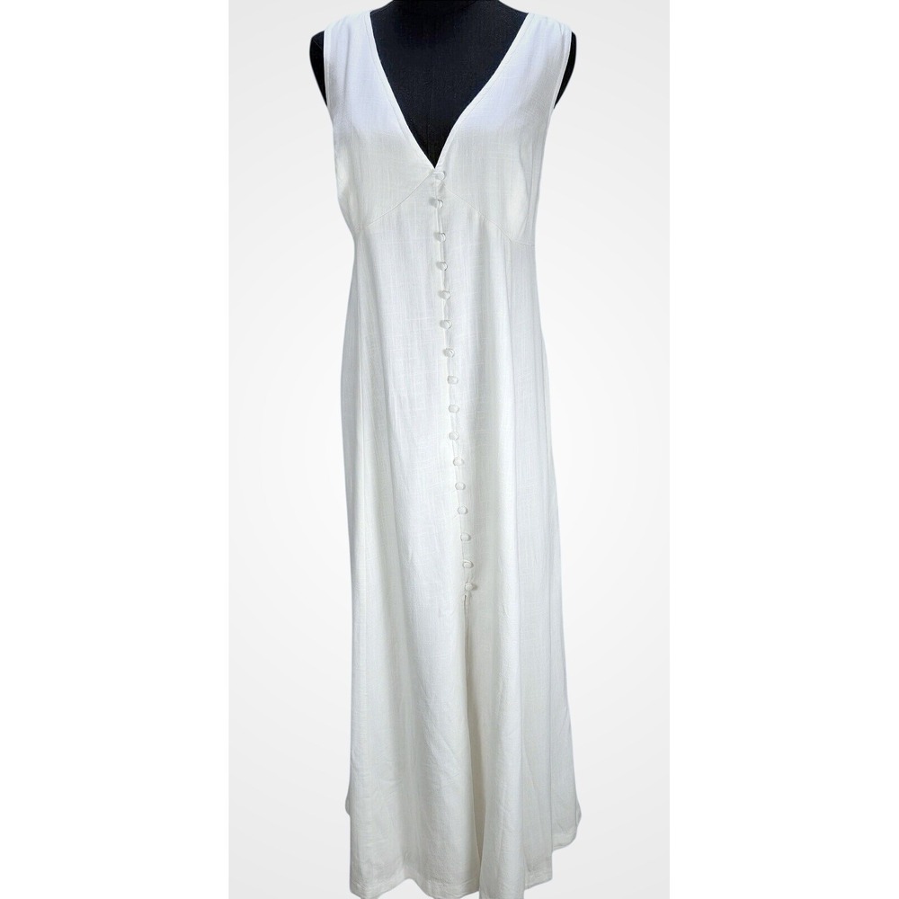 Women's The Drop NWT XL Blanca V-Neck Maxi Dress‎ White Linen Blend Button Front